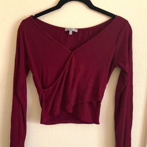 Burgundy Wrap Style Long Sleeve Top